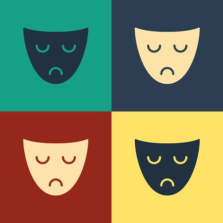 Color Drama theatrical mask icon isolated on color background. Vintage style drawing. Vector Illustrationのイラスト素材