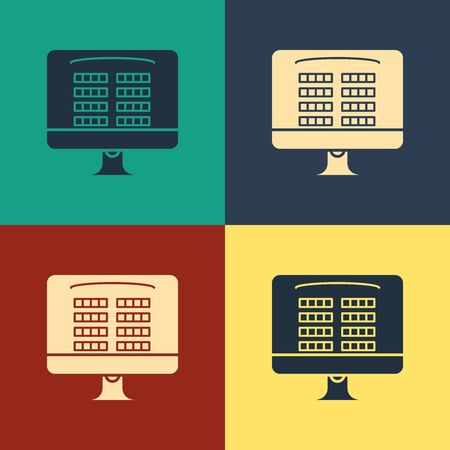 Color Buy cinema ticket online icon isolated on color background. Service Concept. Vintage style drawing. Vector Illustrationのイラスト素材