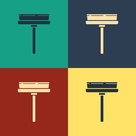 Color Cleaning service with of rubber cleaner for windows icon isolated on color background. Squeegee, scraper, wiper. Vintage style drawing. Vector Illustrationのイラスト素材