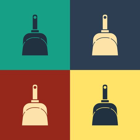 Color Dustpan icon isolated on color background. Cleaning scoop services. Vintage style drawing. Vector Illustrationのイラスト素材