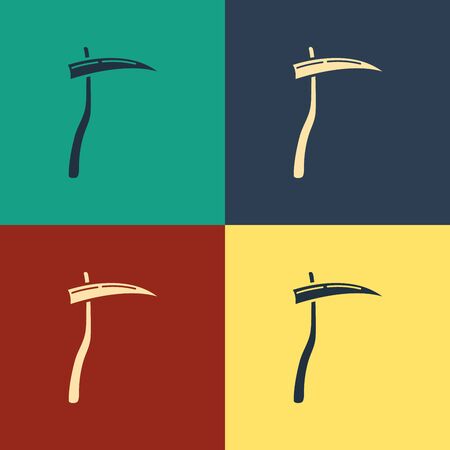 Color Scythe icon isolated on color background. Happy Halloween party. Vintage style drawing. Vector Illustrationのイラスト素材
