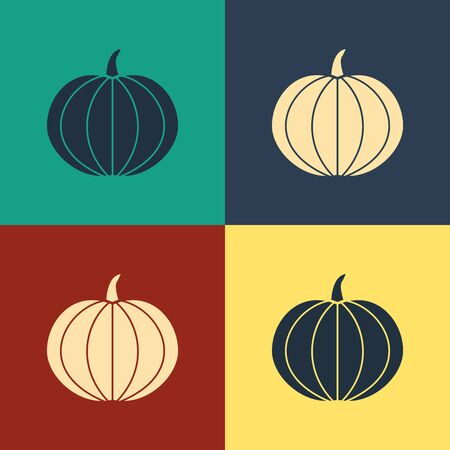 Color Pumpkin icon isolated on color background. Happy Halloween party. Vintage style drawing. Vector Illustrationのイラスト素材