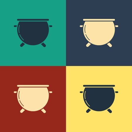 Color Halloween witch cauldron icon isolated on color background. Happy Halloween party. Vintage style drawing. Vector Illustrationのイラスト素材
