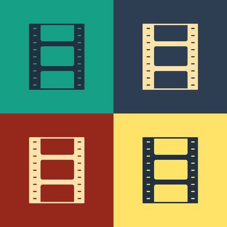 Color Play Video icon isolated on color background. Film strip sign. Vintage style drawing. Vector Illustrationのイラスト素材