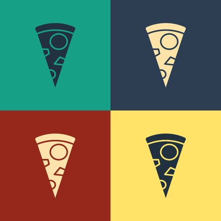 Color Slice of pizza icon isolated on color background. Vintage style drawing. Vector Illustrationのイラスト素材