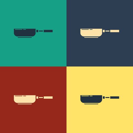 Color Frying pan icon isolated on color background. Fry or roast food symbol. Vintage style drawing. Vector Illustrationのイラスト素材