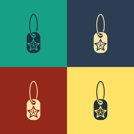 Color Military dog tag icon isolated on color background. Identity tag icon. Army sign. Vintage style drawing. Vector Illustrationのイラスト素材