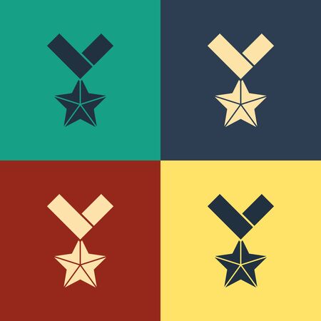 Color Military reward medal icon isolated on color background. Army sign. Vintage style drawing. Vector Illustrationのイラスト素材