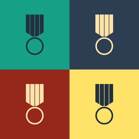 Color Military reward medal icon isolated on color background. Army sign. Vintage style drawing. Vector Illustrationのイラスト素材