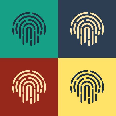 Color Fingerprint icon isolated on color background. ID app icon. Identification sign. Touch id. Vintage style drawing. Vector Illustrationのイラスト素材