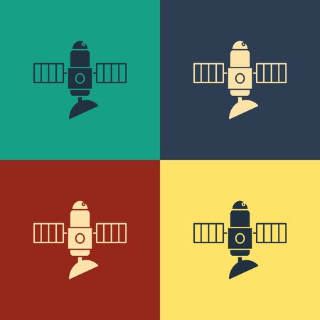 Color Satellite icon isolated on color background. Vintage style drawing. Vector Illustrationのイラスト素材