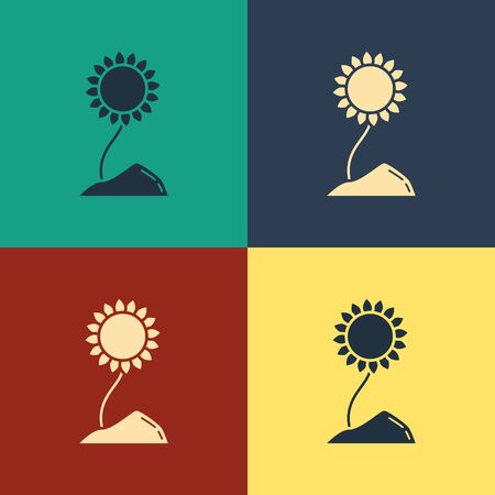 Color Sunflower icon isolated on color background. Vintage style drawing. Vector Illustrationのイラスト素材