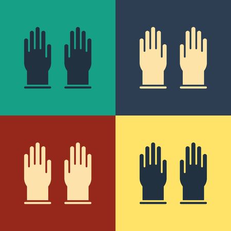 Color Rubber gloves icon isolated on color background. Latex hand protection sign. Housework cleaning equipment symbol. Vintage style drawing. Vector Illustrationのイラスト素材