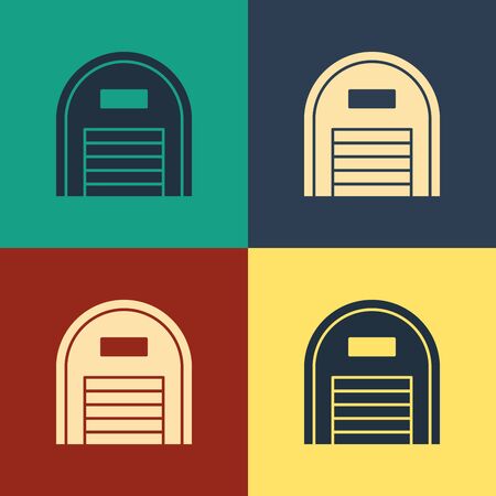 Color Warehouse icon isolated on color background. Vintage style drawing. Vector Illustrationのイラスト素材