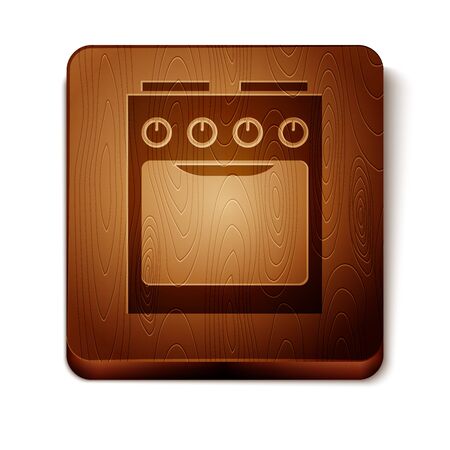 Brown Oven icon isolated on white background. Stove gas oven sign. Wooden square button. Vector Illustrationのイラスト素材