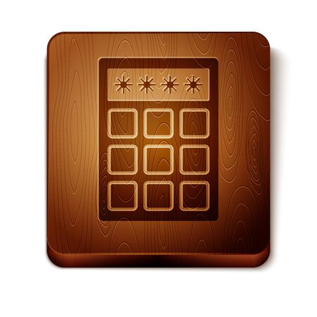 Brown Password protection and safety access icon isolated on white background. Security, safety, protection, privacy concept. Wooden square button. Vector Illustrationのイラスト素材