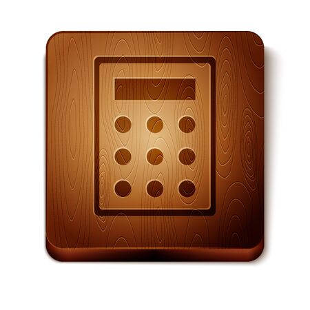 Brown Calculator icon isolated on white background. Accounting symbol. Business calculations mathematics education and finance. Wooden square button. Vector Illustrationのイラスト素材