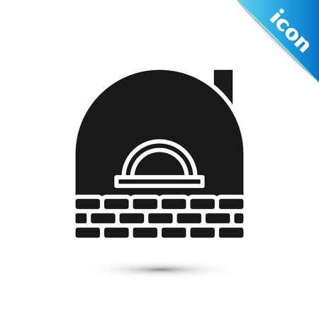 Black Brick stove icon isolated on white background. Brick fireplace, masonry stove, stone oven icon. Vector Illustrationのイラスト素材
