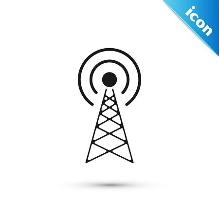 Black Radar icon isolated on white background. Military search system. Vector Illustrationのイラスト素材