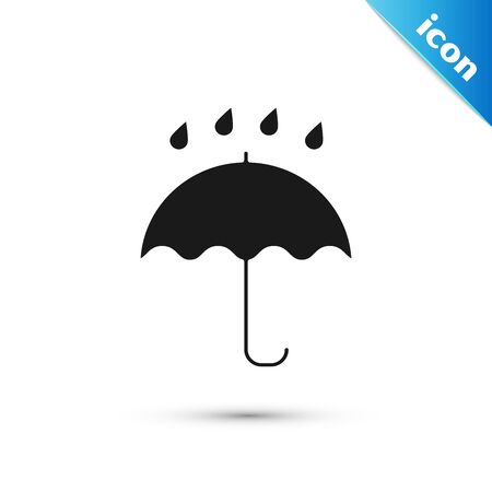 Black Umbrella and rain drops icon isolated on white background. Waterproof icon. Protection, safety, security concept. Water resistant symbol. Vector Illustrationのイラスト素材