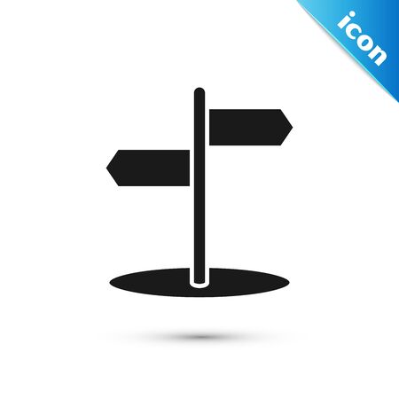 Black Road traffic sign. Signpost icon isolated on white background. Pointer symbol. Isolated street information sign. Direction sign. Vector Illustrationのイラスト素材