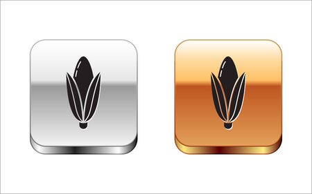 Black Corn icon isolated on white background. Silver-gold square button. Vector Illustrationのイラスト素材