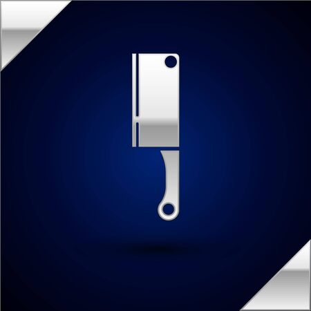 Silver Meat chopper icon isolated on dark blue background. Kitchen knife for meat. Butcher knife. Vector Illustrationのイラスト素材