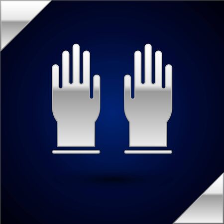 Silver Rubber gloves icon isolated on dark blue background. Latex hand protection sign. Housework cleaning equipment symbol. Vector Illustrationのイラスト素材