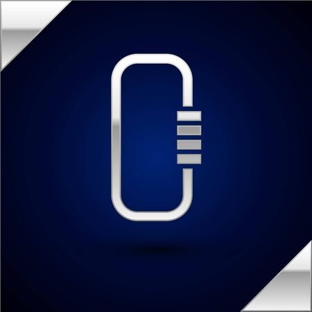 Silver Carabiner icon isolated on dark blue background. Extreme sport. Sport equipment. Vector Illustrationのイラスト素材