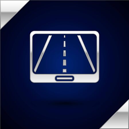 Silver Infographic of city map navigation icon isolated on dark blue background. Mobile App Interface concept design. Geolacation concept. Vector Illustrationのイラスト素材