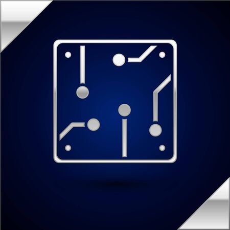 Silver Processor icon isolated on dark blue background. CPU, central processing unit, microchip, microcircuit, computer processor, chip. Vector Illustrationのイラスト素材