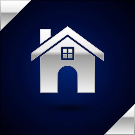 Silver House icon isolated on dark blue background. Home symbol. Vector Illustrationのイラスト素材