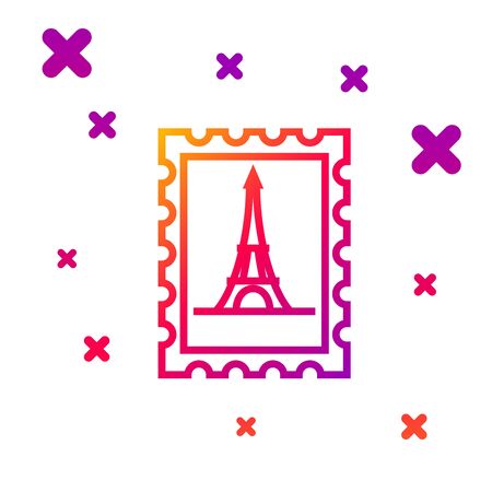 Color line Postal stamp and Eiffel tower icon isolated on white background. Gradient random dynamic shapes. Vector Illustrationのイラスト素材