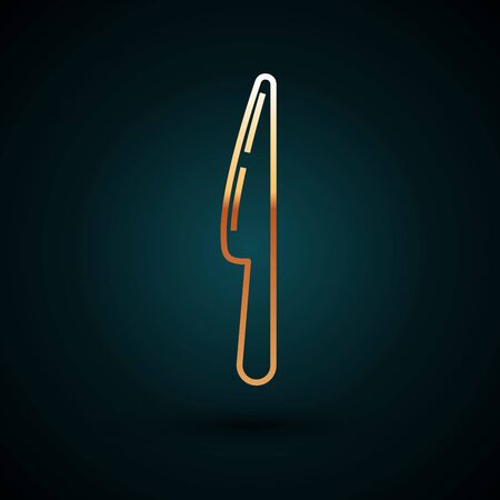 Gold line Knife icon isolated on dark blue background. Cutlery symbol. Vector Illustrationのイラスト素材
