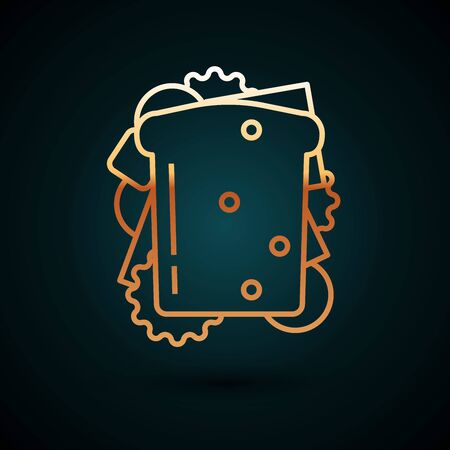 Gold line Sandwich icon isolated on dark blue background. Hamburger icon. Burger food symbol. Cheeseburger sign. Street fast food menu. Vector Illustrationのイラスト素材