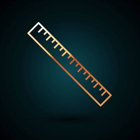 Gold line Ruler icon isolated on dark blue background. Straightedge symbol. Vector Illustrationのイラスト素材