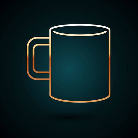 Gold line Coffee cup flat icon isolated on dark blue background. Tea cup. Hot drink coffee. Vector Illustrationのイラスト素材