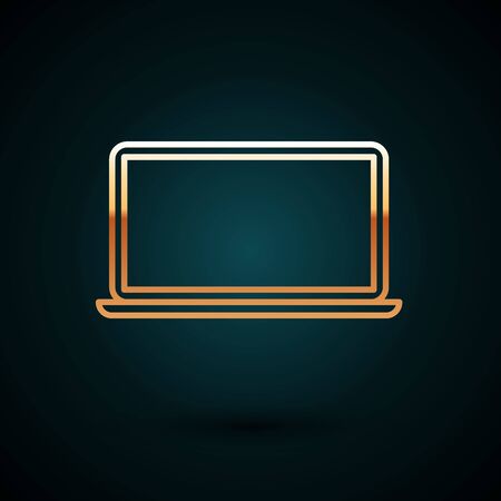Gold line Laptop icon isolated on dark blue background. Computer notebook with empty screen sign. Vector Illustrationのイラスト素材