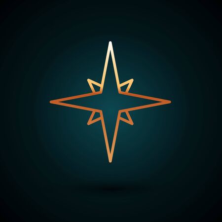 Gold line Wind rose icon isolated on dark blue background. Compass icon for travel. Navigation design. Vector Illustrationのイラスト素材