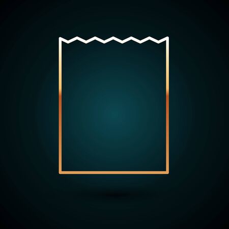 Gold line Paper shopping bag icon isolated on dark blue background. Package sign. Vector Illustrationのイラスト素材