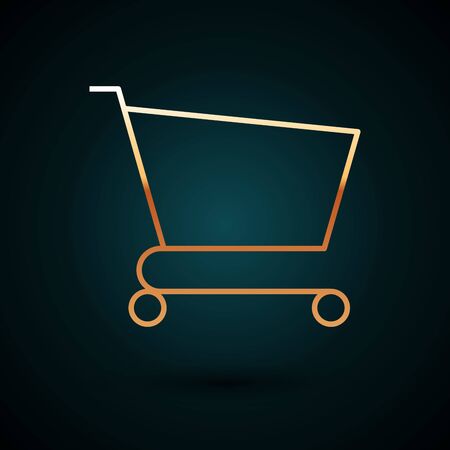 Gold line Shopping cart icon isolated on dark blue background. Online buying concept. Delivery service sign. Supermarket basket symbol. Vector Illustrationのイラスト素材
