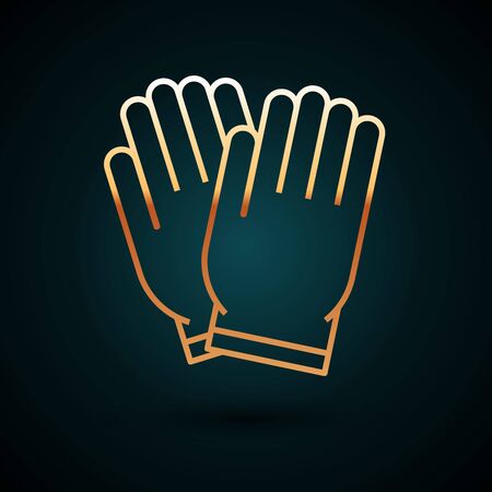 Gold line Garden gloves icon isolated on dark blue background. Rubber gauntlets sign. Farming hand protection, gloves safety. Vector Illustrationのイラスト素材