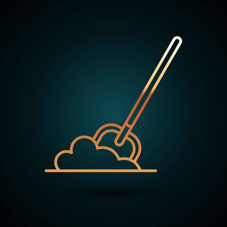 Gold line Shovel in the ground icon isolated on dark blue background. Gardening tool. Tool for horticulture, agriculture, farming. Vector Illustrationのイラスト素材