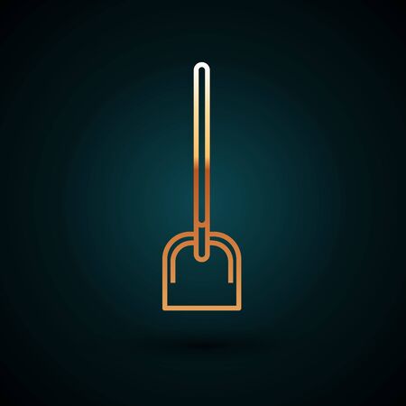 Gold line Shovel icon isolated on dark blue background. Gardening tool. Tool for horticulture, agriculture, farming. Vector Illustrationのイラスト素材