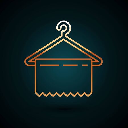 Gold line Hanger wardrobe icon isolated on dark blue background. Clean towel sign. Cloakroom icon. Clothes service symbol. Laundry hanger sign. Vector Illustrationのイラスト素材