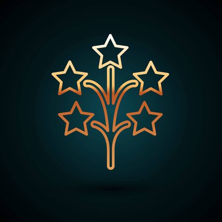 Gold line Fireworks icon isolated on dark blue background. Concept of fun party. Explosive pyrotechnic symbol. Vector Illustrationのイラスト素材