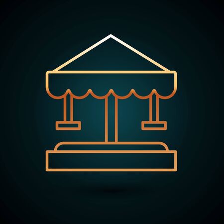 Gold line Attraction carousel icon isolated on dark blue background. Amusement park. Childrens entertainment playground, recreation park. Vector Illustrationのイラスト素材