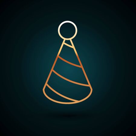Gold line Party hat icon isolated on dark blue background. Birthday hat. Vector Illustrationのイラスト素材