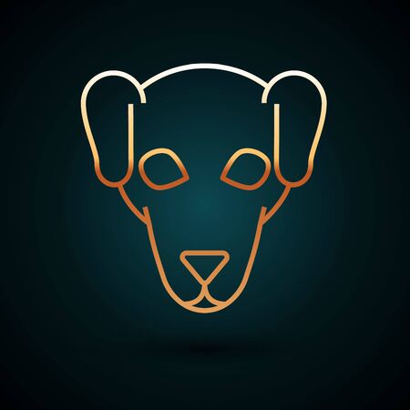 Gold line Hunting dog icon isolated on dark blue background. Vector Illustrationのイラスト素材