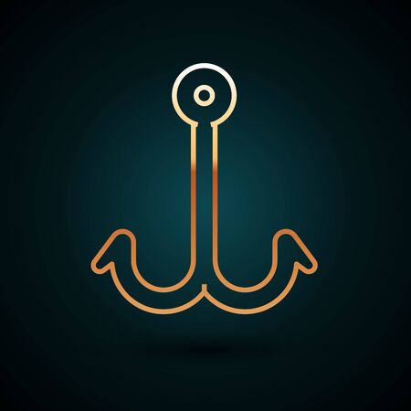 Gold line Fishing hook icon isolated on dark blue background. Fishing tackle. Vector Illustrationのイラスト素材